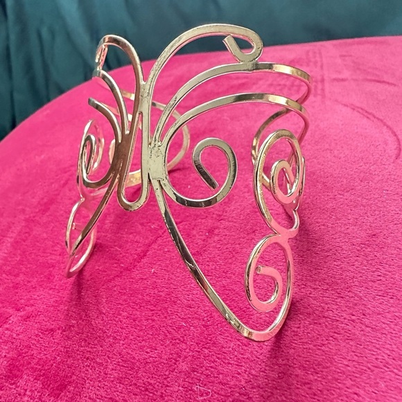 Butterfly Cuff Open Cutout Silver Tone Contemporary Bracelet with Fluid Designs - Picture 5 of 6